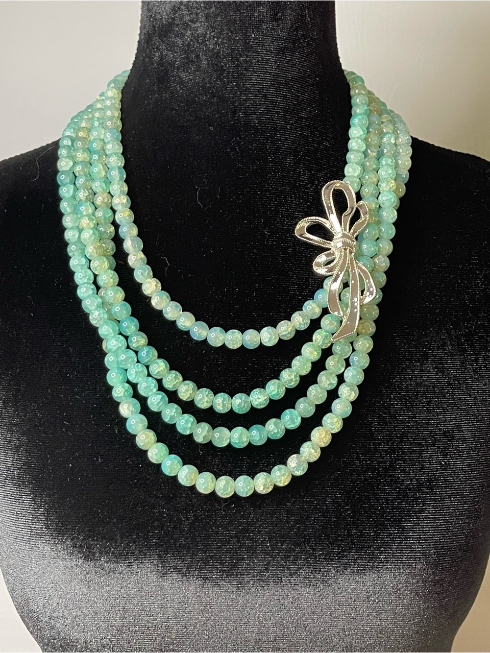 Sassy Jones Mint Green Multi-Strand Necklace | Elegant Bow Detail | Sold Out